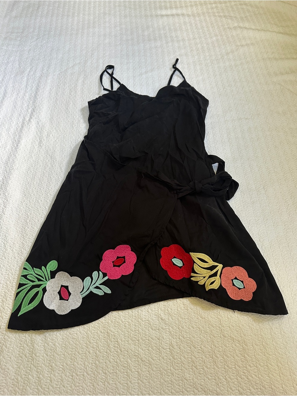 Black Floral Embroidered wrap Dress